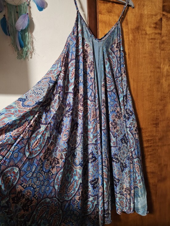 Mountain Girl Clothing Dresses & Skirts - Recycled Sari Maxi Sundress in Blue Paisley